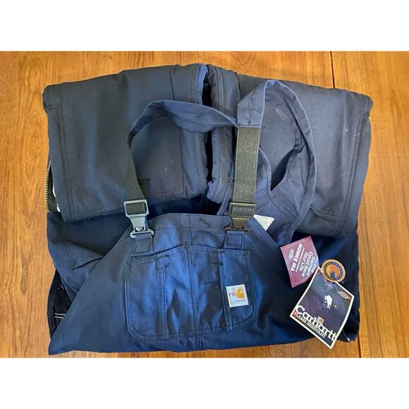 NEW Carhartt Overalls 46 X 32 FR blue Flame Resistant Quick Duck lined - Picture 1 of 10